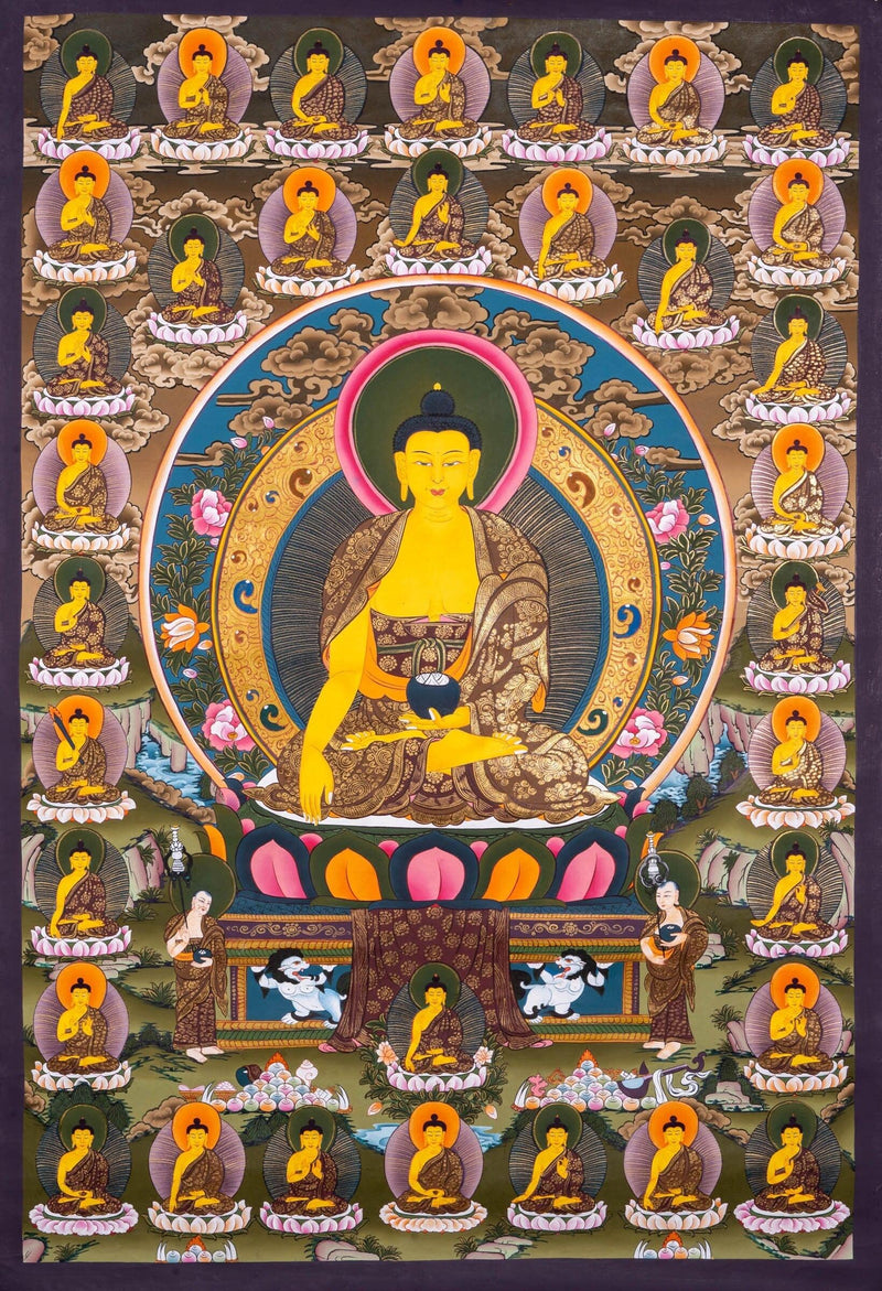 Thangka Painting of Shakyamuni Buddha with 35 Buddhas - Himalayas Shop