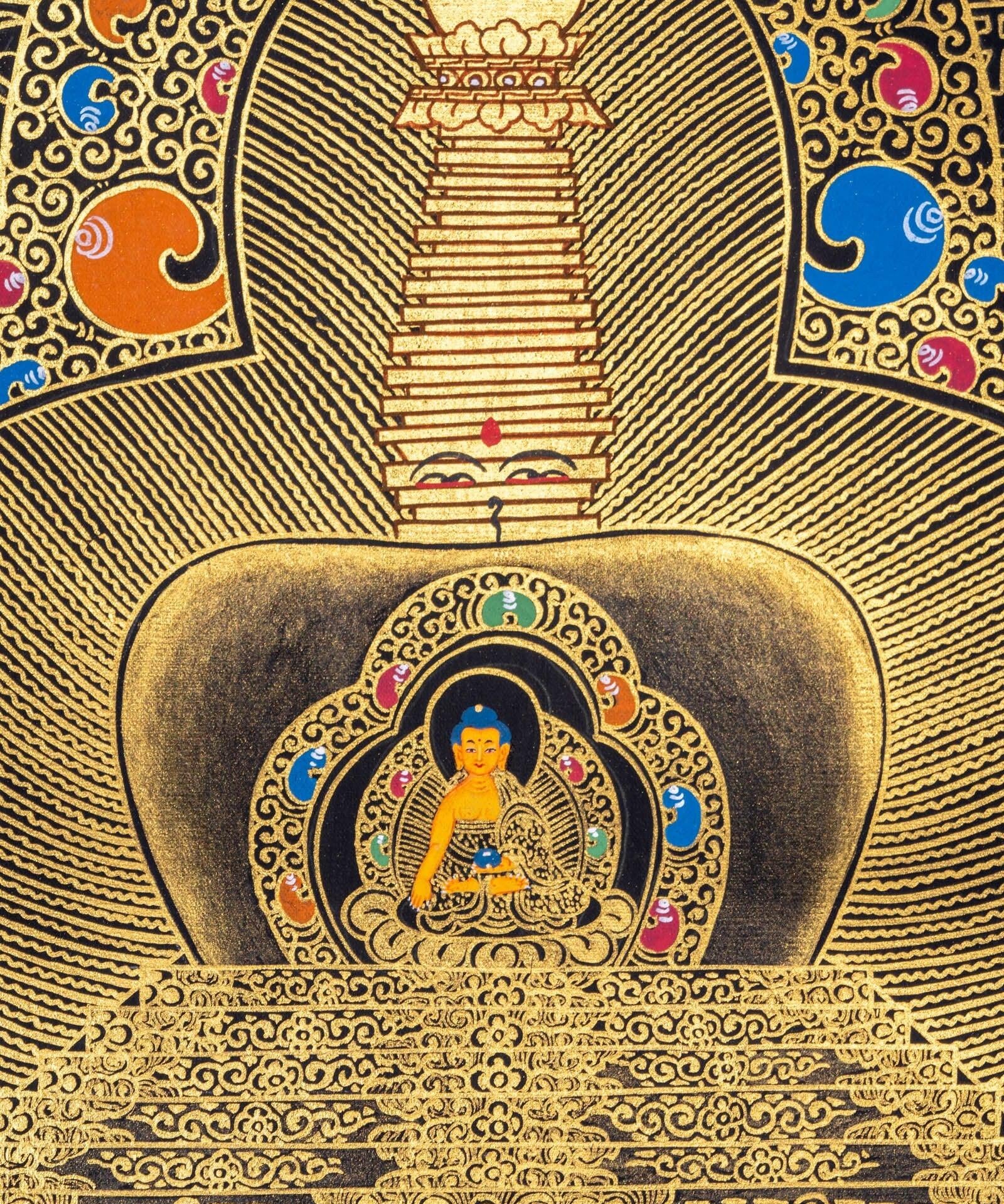 Stupa Mandala Thangka Painting with Shakyamuni Buddha - Himalayas Shop