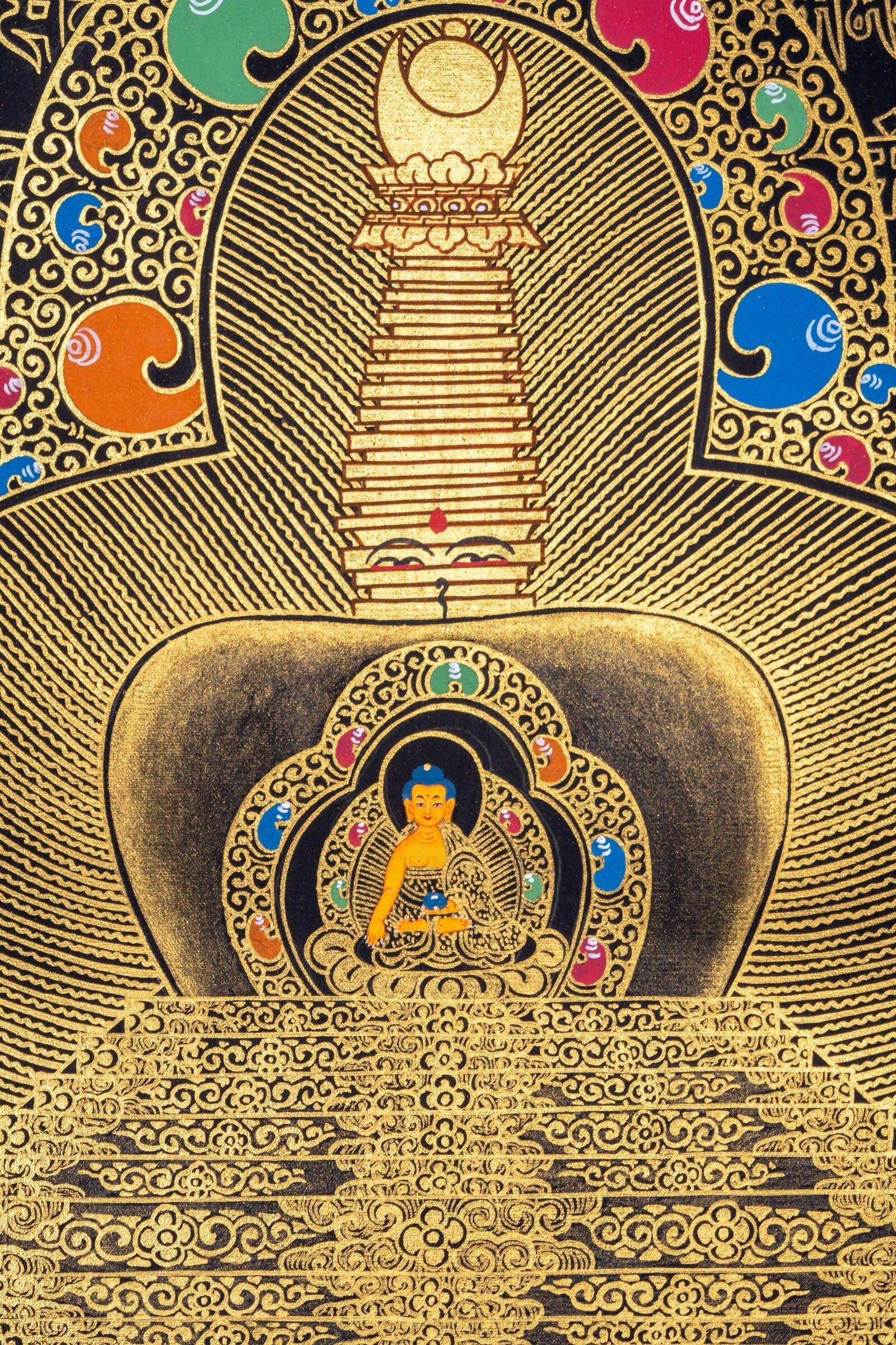 Stupa Mandala Thangka Painting with Shakyamuni Buddha - Himalayas Shop