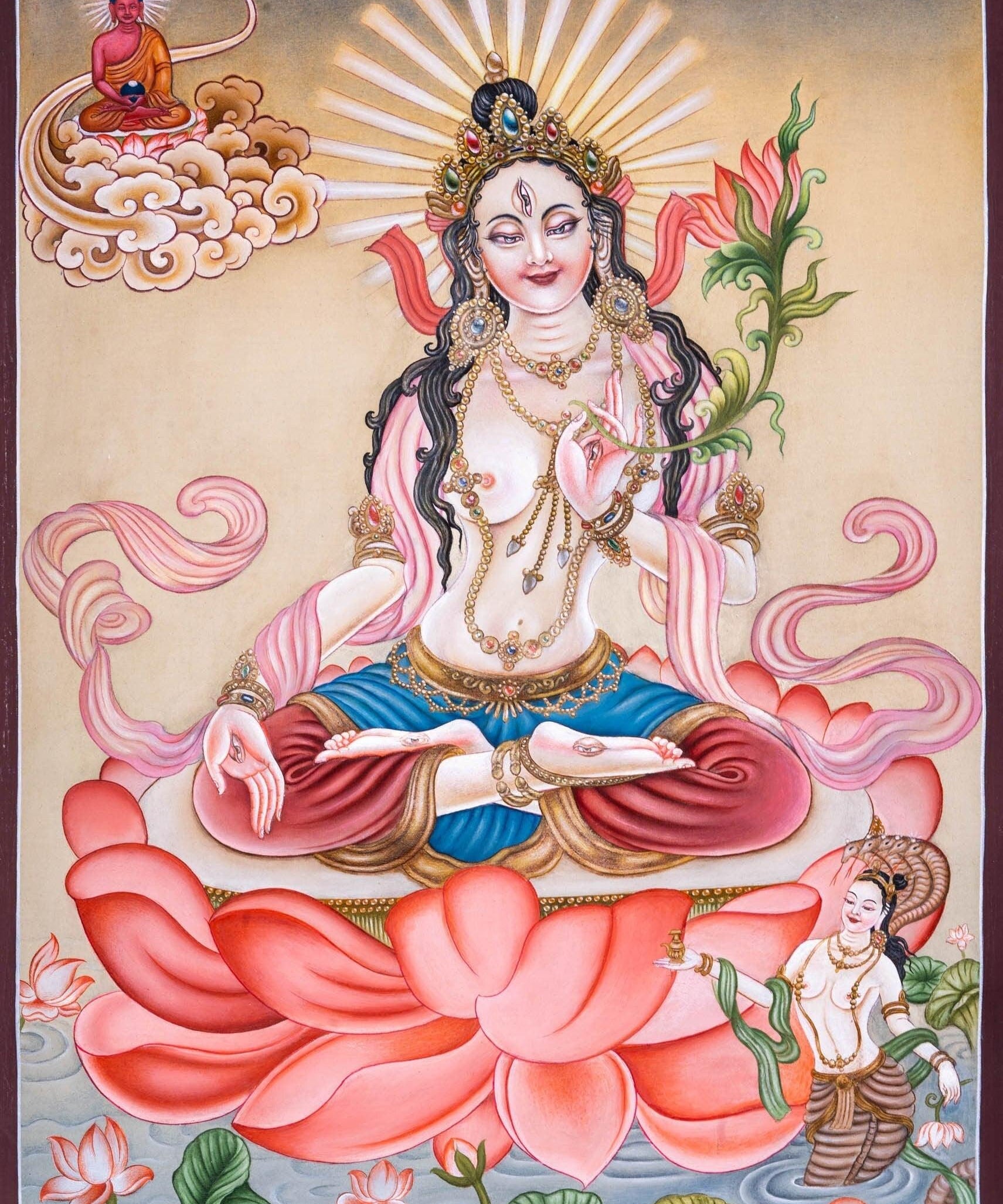 Newari White Tara Thangka Painting - Himalayas Shop