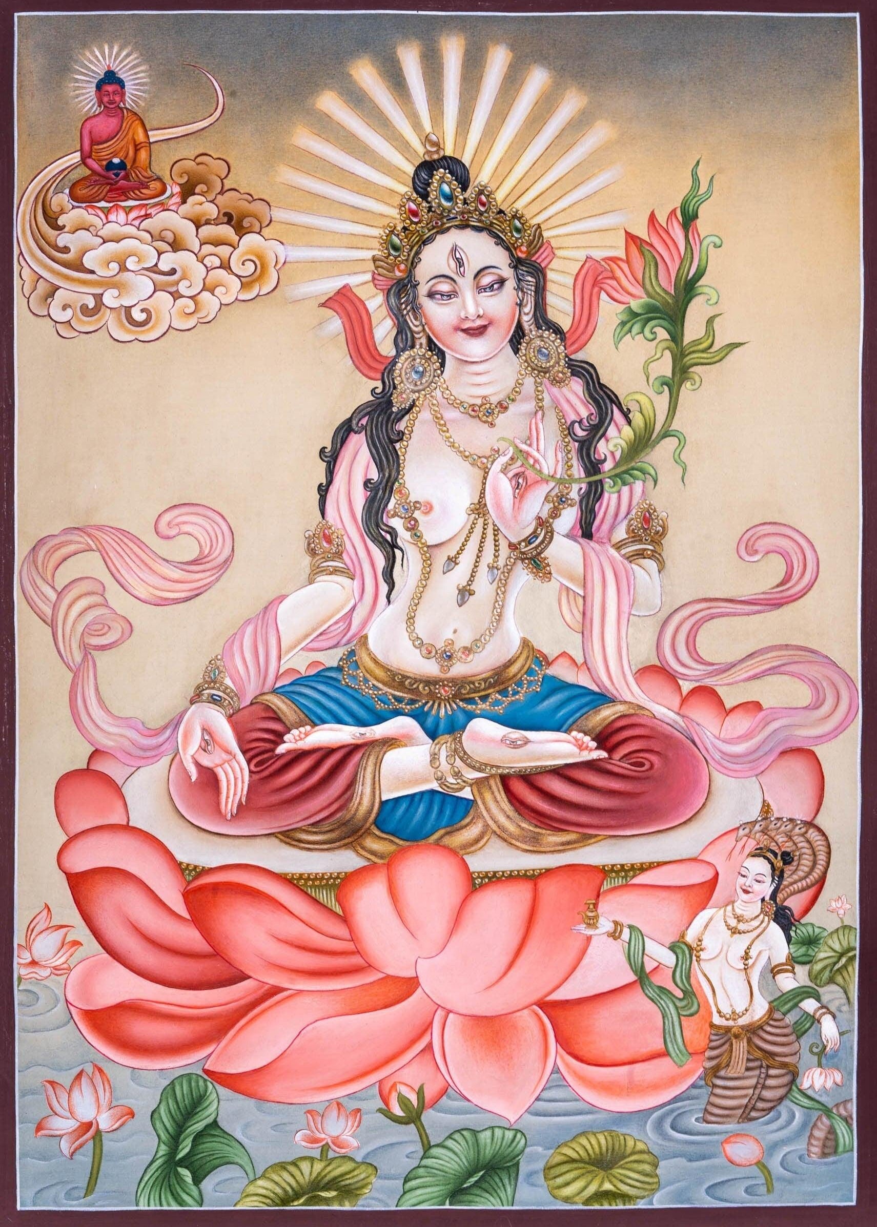 Newari White Tara Thangka Painting - Himalayas Shop
