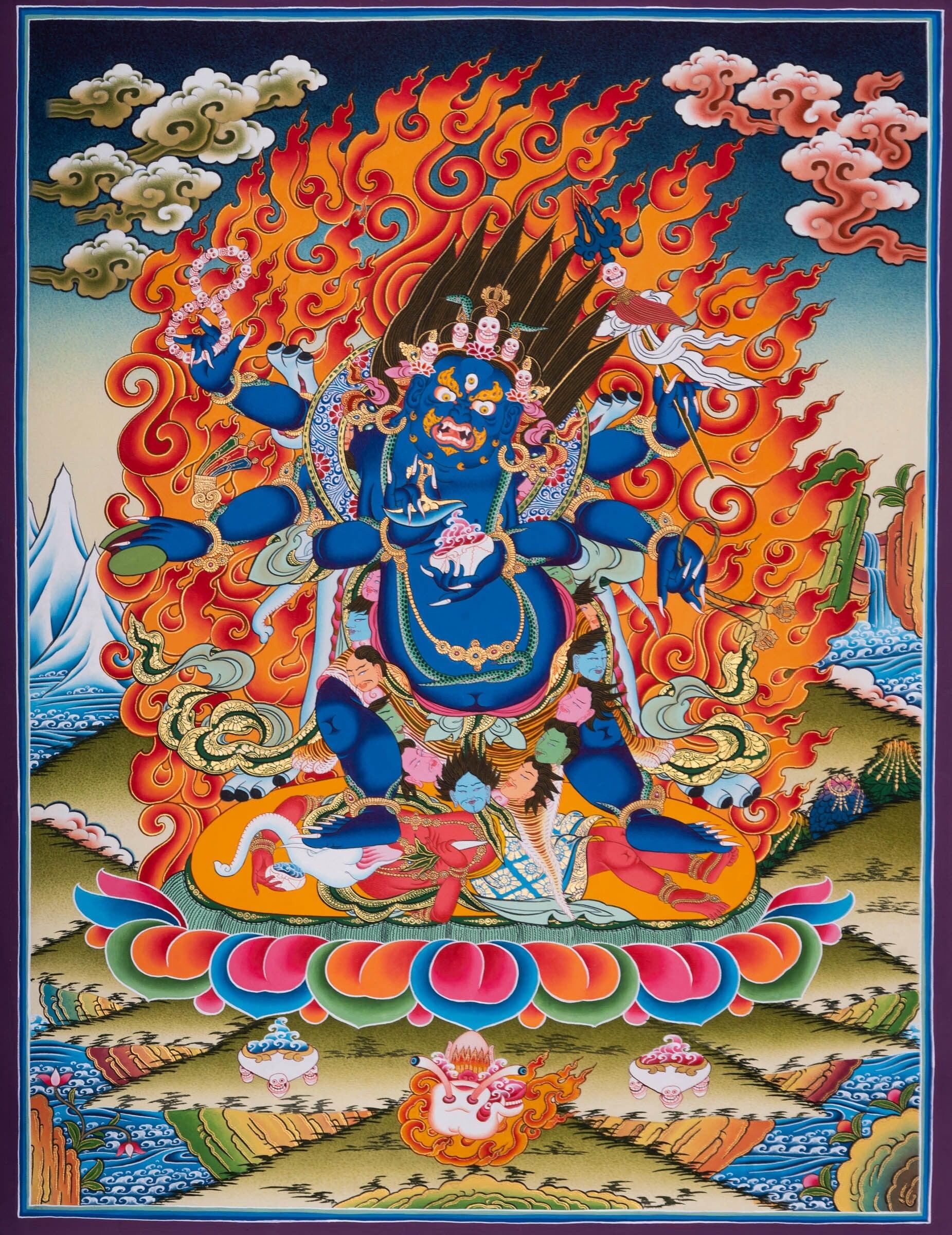 Mahakala with 6 Arm Thangka Painting