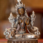 White tara statue silver plated in bronze handmade high quality small size Tibetan statue.