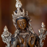 White tara statue silver plated in bronze handmade high quality small size Tibetan statue.
