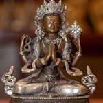 Buddhist sculpture Chengresi Statue silver plated small size for altar and meditation space.