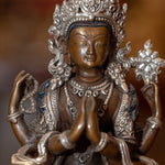 Buddhist metal sculpture Chengresi Statue silver plated small size for altar and meditation space.