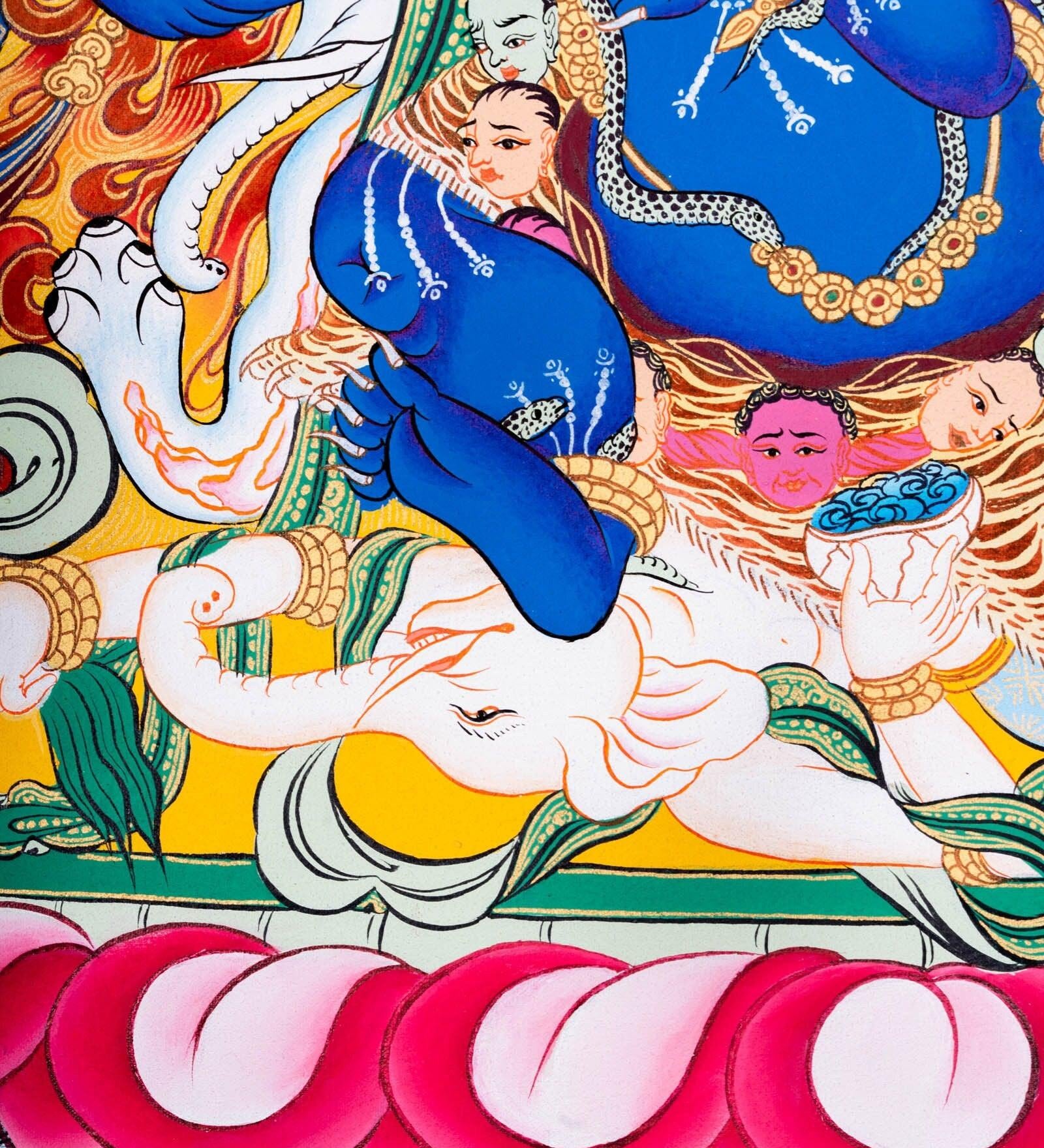 Thangka painting of Mahakala wrathful form of Avalokiteshvara in Tibetan Buddhism