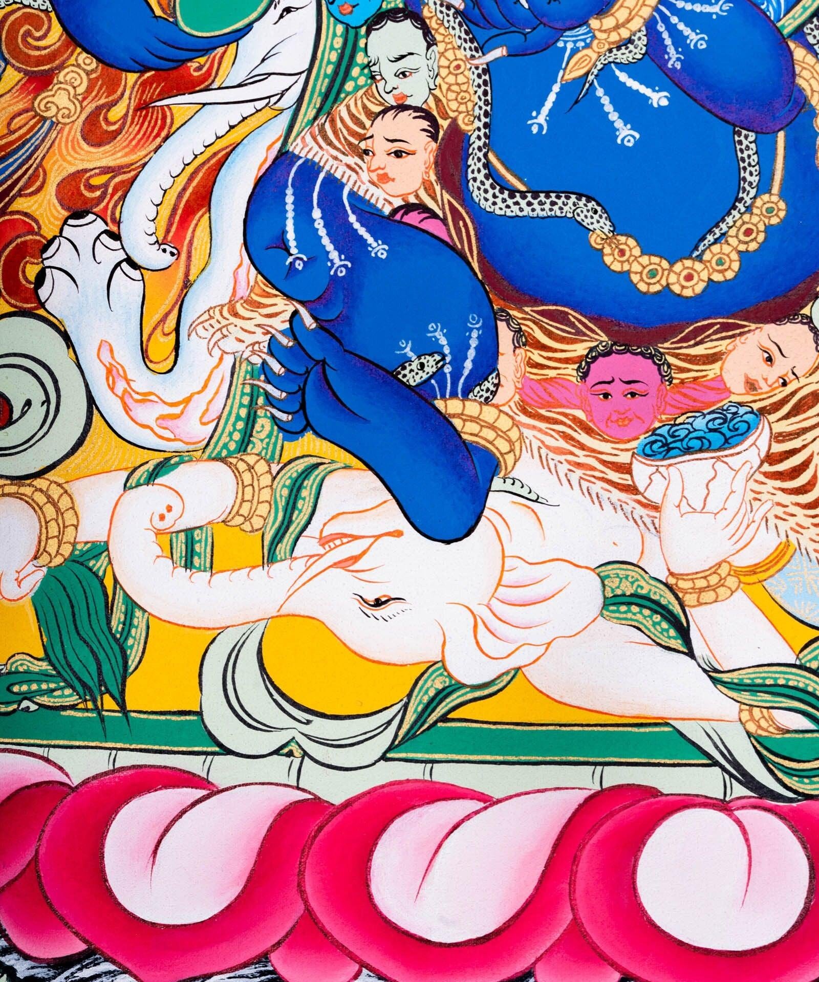 Thangka painting of Mahakala wrathful form of Avalokiteshvara in Tibetan Buddhism