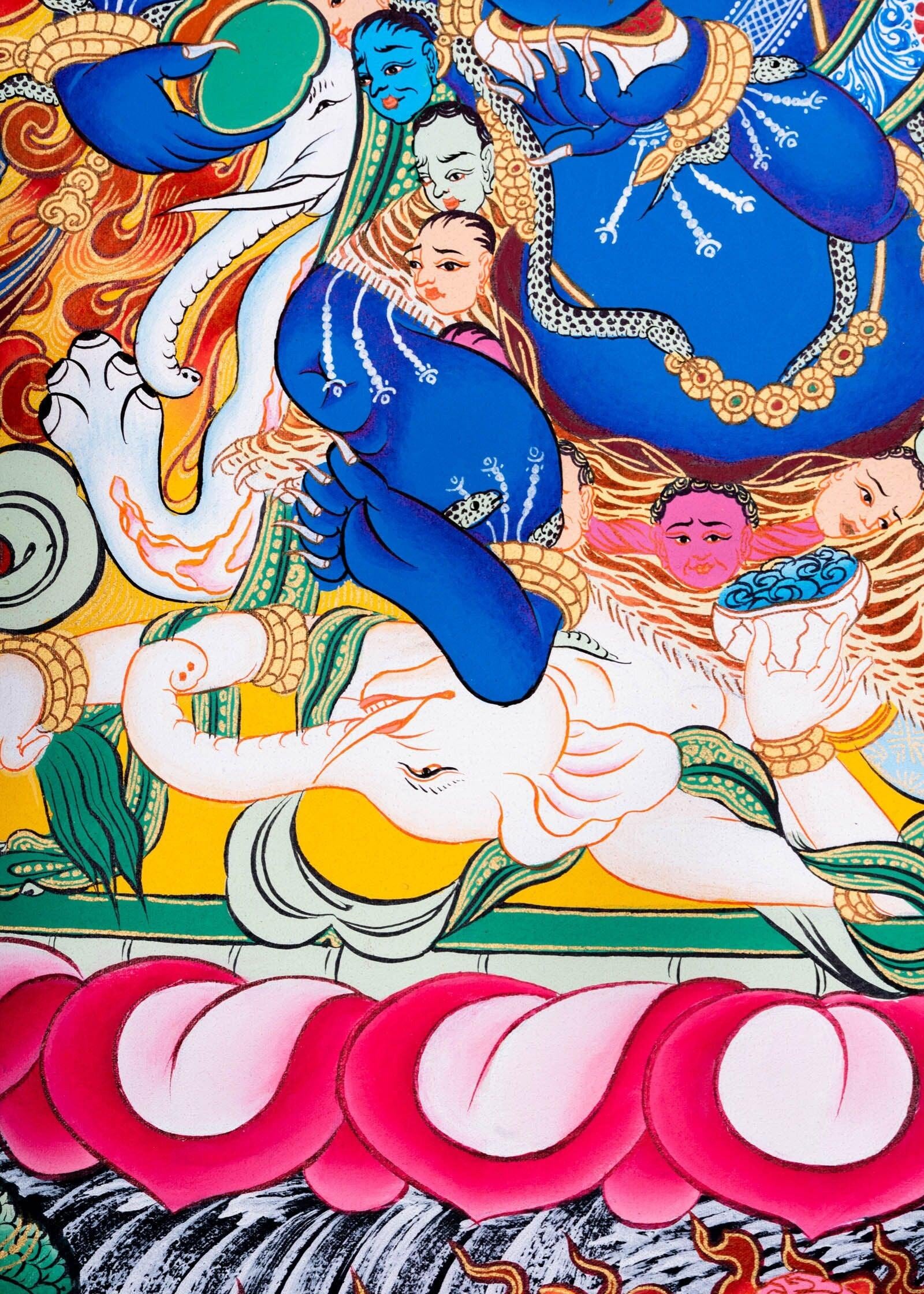 Thangka painting of Mahakala wrathful form of Avalokiteshvara in Tibetan Buddhism