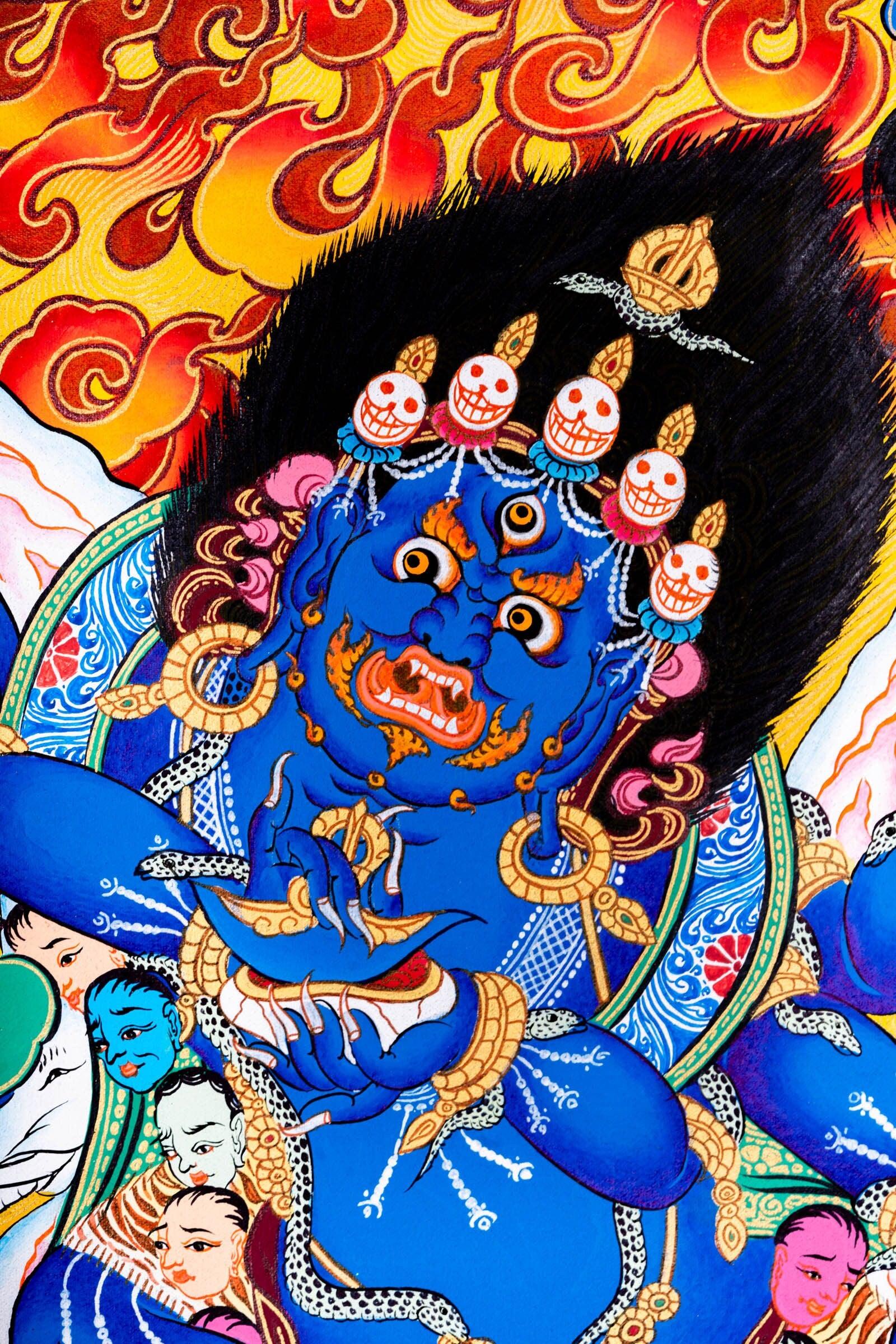 Thangka painting of Mahakala wrathful form of Avalokiteshvara in Tibetan Buddhism