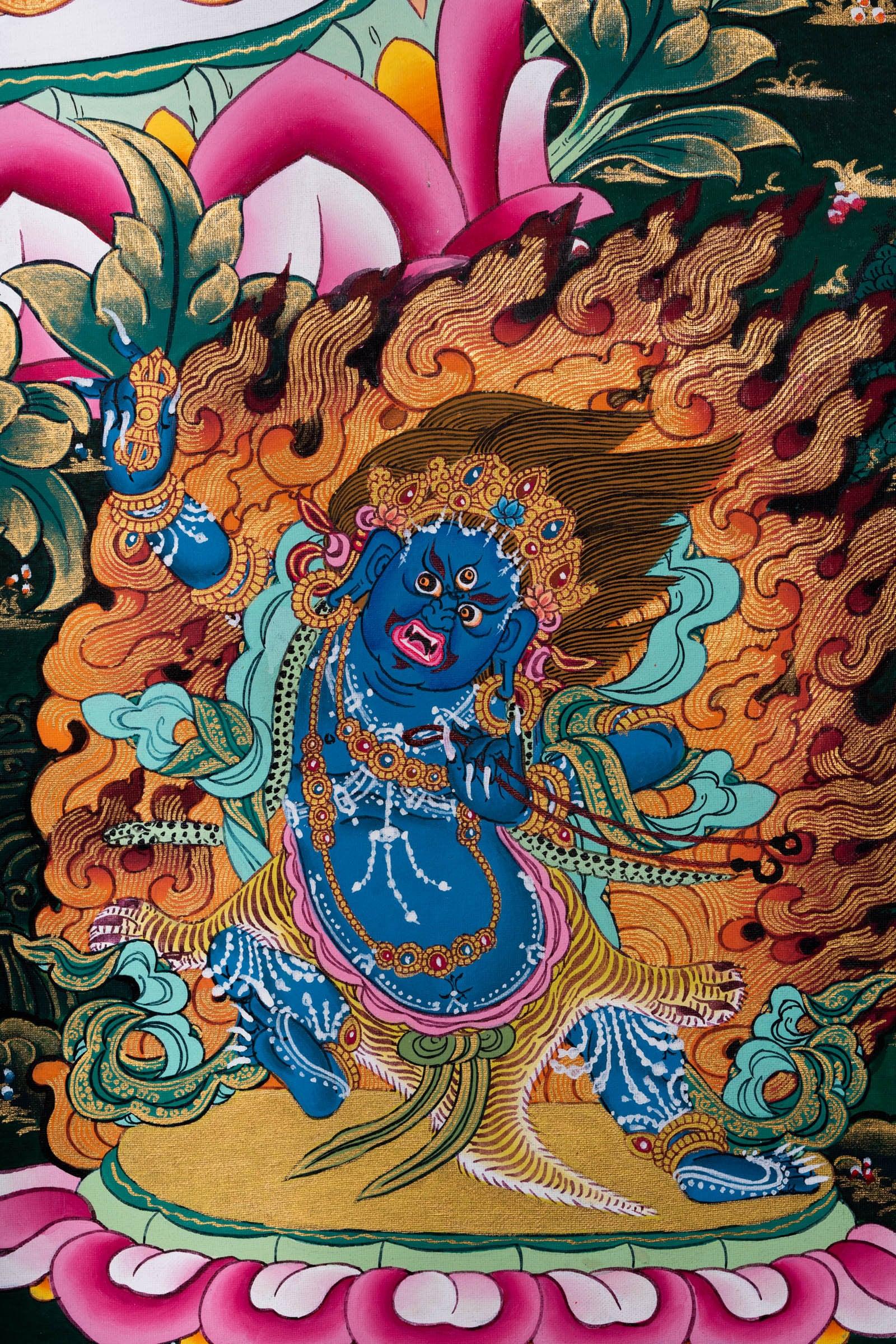 Chengresi thangka painting with 5 buddha , Manjushri and Bajrapani