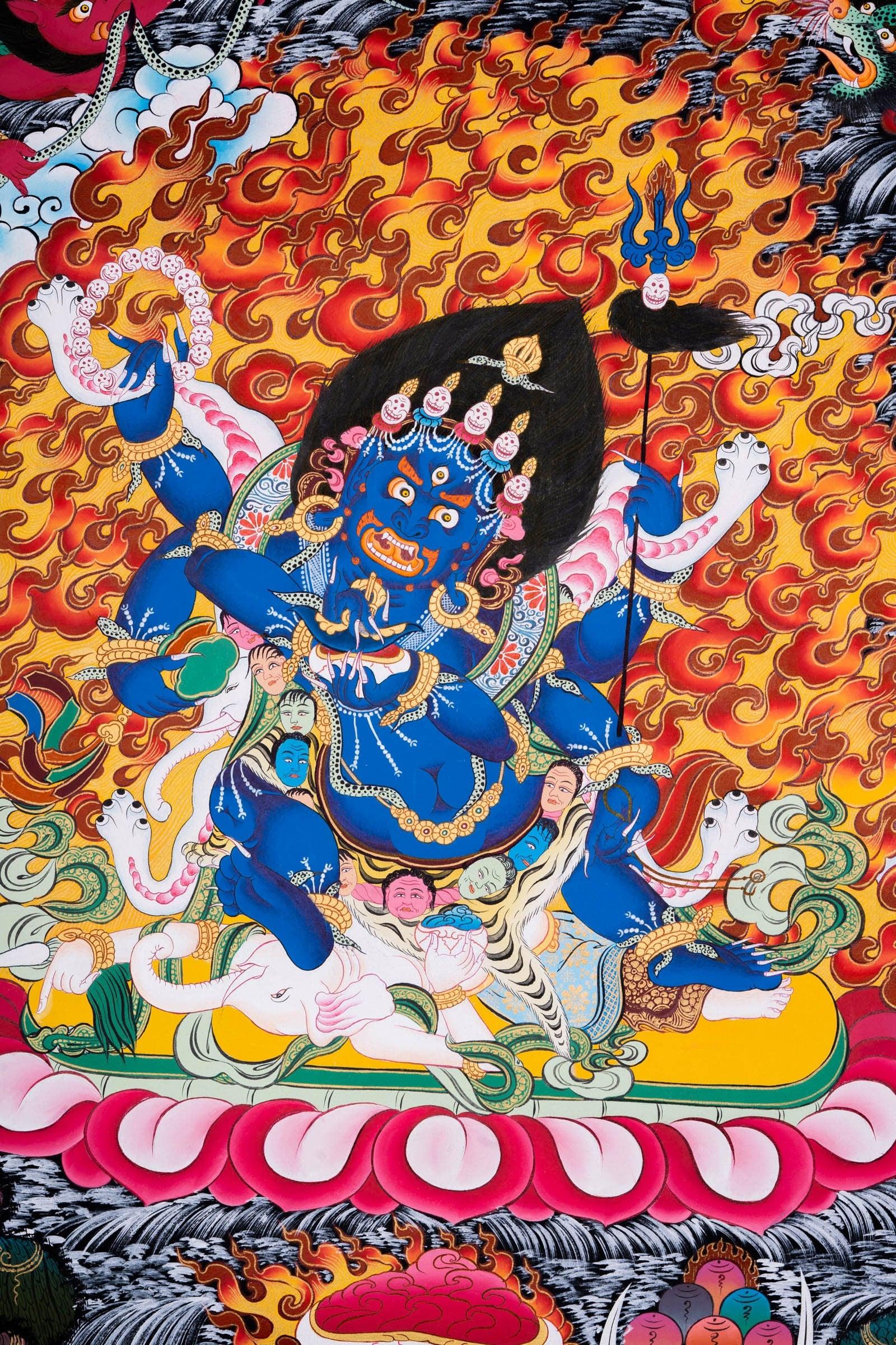 6 arm Mahakala Thangka Painting - Himalayas Shop