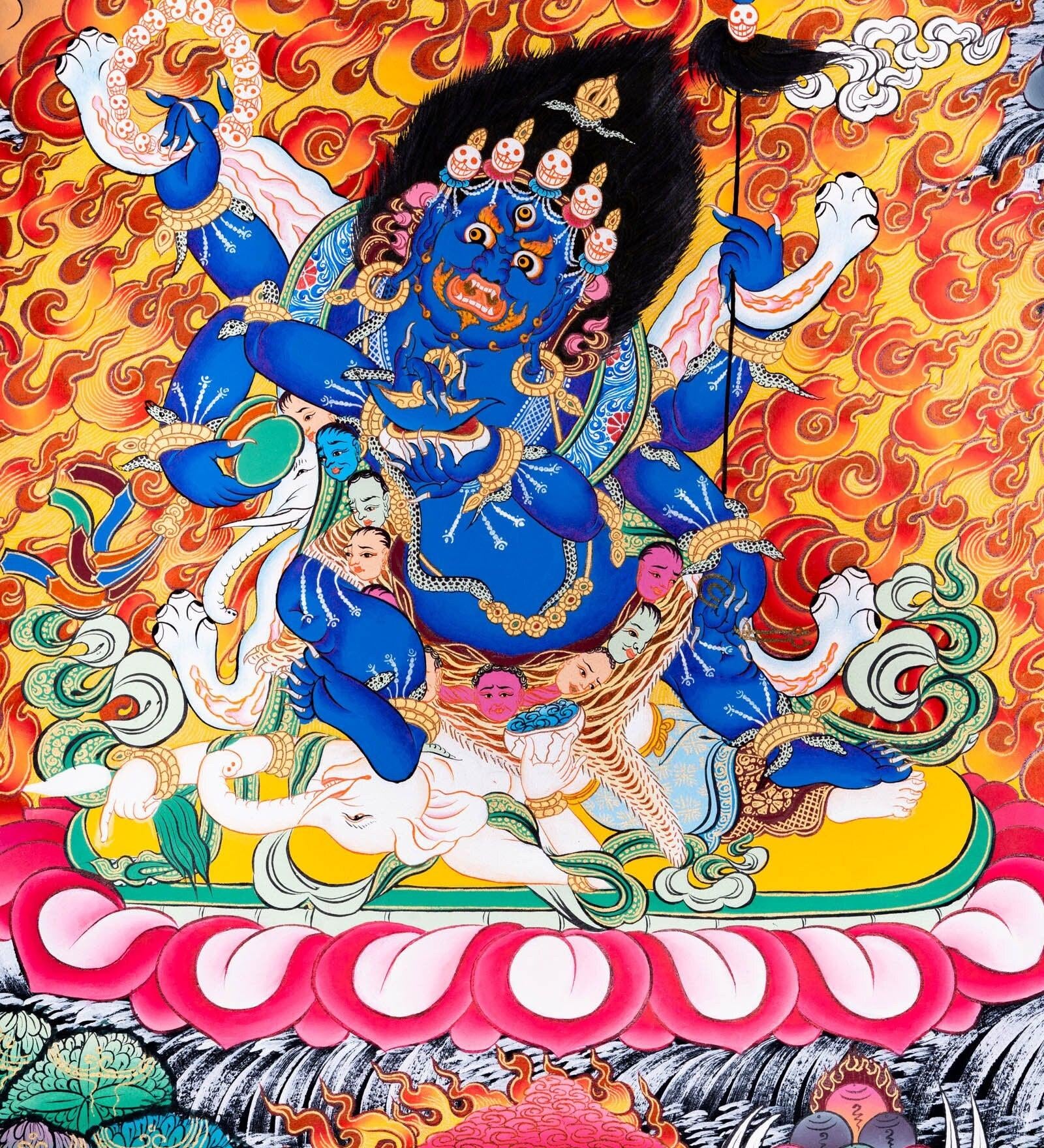 Thangka painting of Mahakala wrathful form of Avalokiteshvara in Tibetan Buddhism