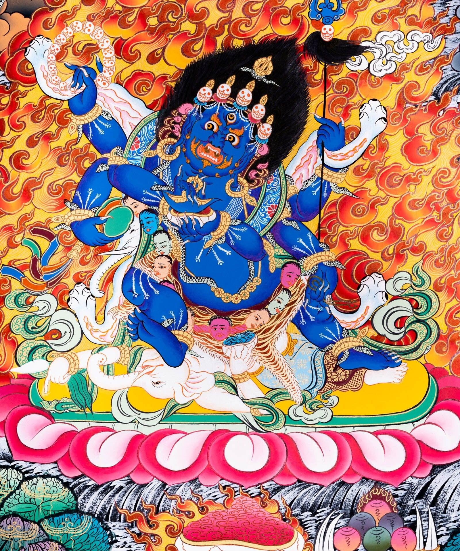 Thangka painting of Mahakala wrathful form of Avalokiteshvara in Tibetan Buddhism