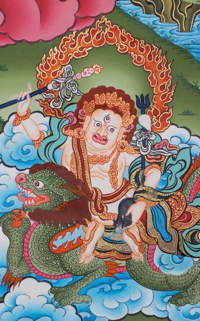 Pancha Dzambala / 5 Zambala Thangka painting for fortune and luck painted on cotton canvas for Wall Hanging