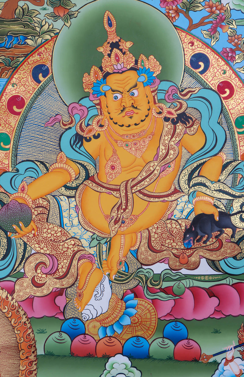 Pancha Dzambala / 5 Zambala Thangka painting for fortune and luck painted on cotton canvas for Wall Hanging