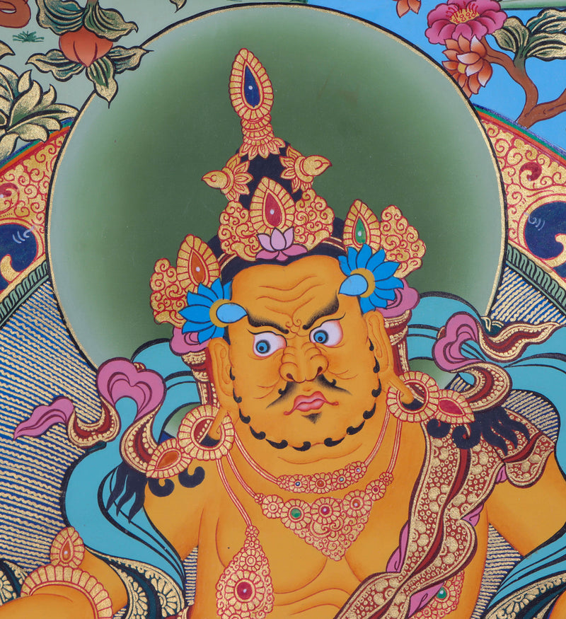 Pancha Dzambala / 5 Zambala Thangka painting for fortune and luck painted on cotton canvas for Wall Hanging