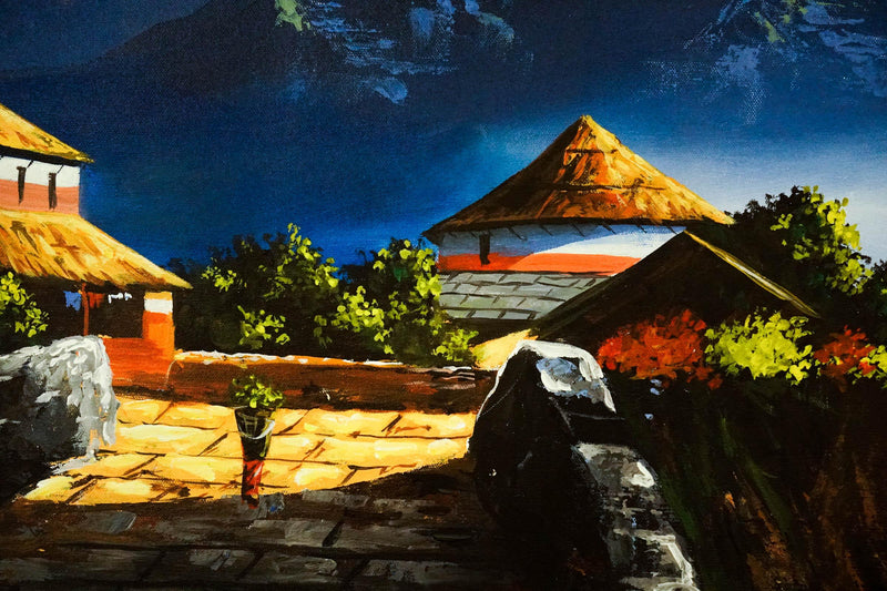 Oil Painting of Ghandruk with Annapurna Range scenerio - Himalayas Shop