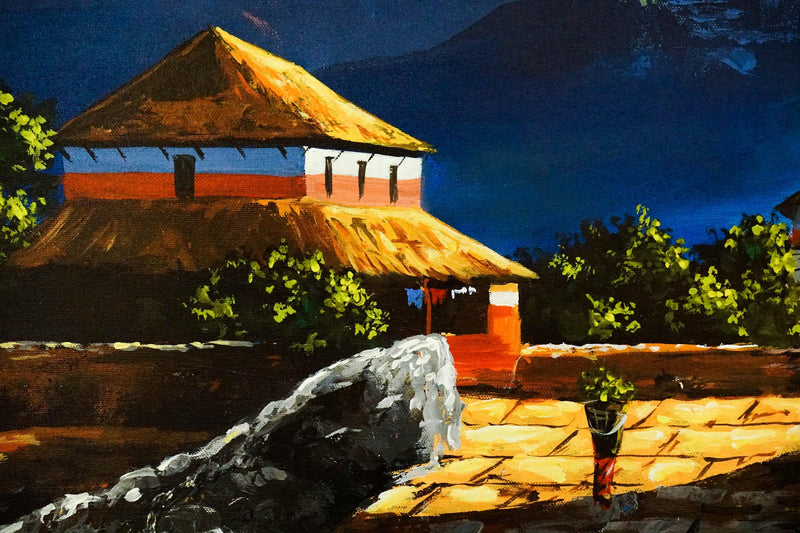 Oil Painting of Ghandruk with Annapurna Range scenerio - Himalayas Shop