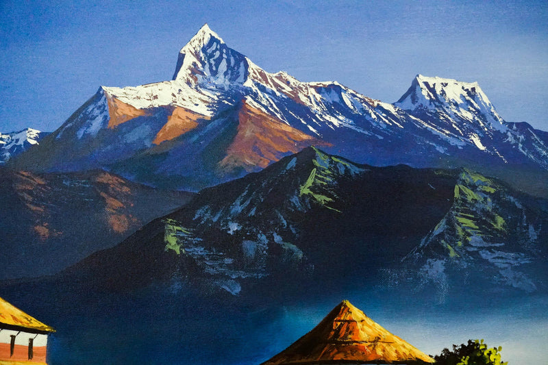 Oil Painting of Ghandruk with Annapurna Range scenerio - Himalayas Shop