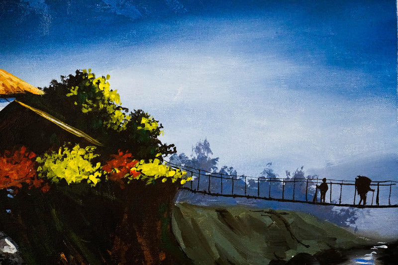Oil Painting of Ghandruk with Annapurna Range scenerio - Himalayas Shop