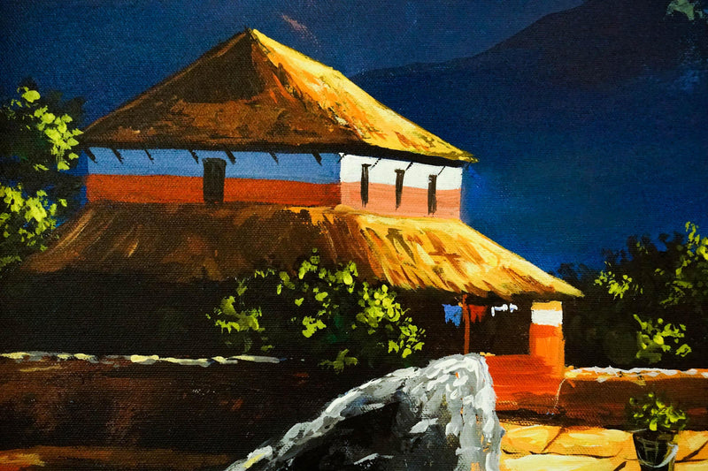 Oil Painting of Ghandruk with Annapurna Range scenerio - Himalayas Shop