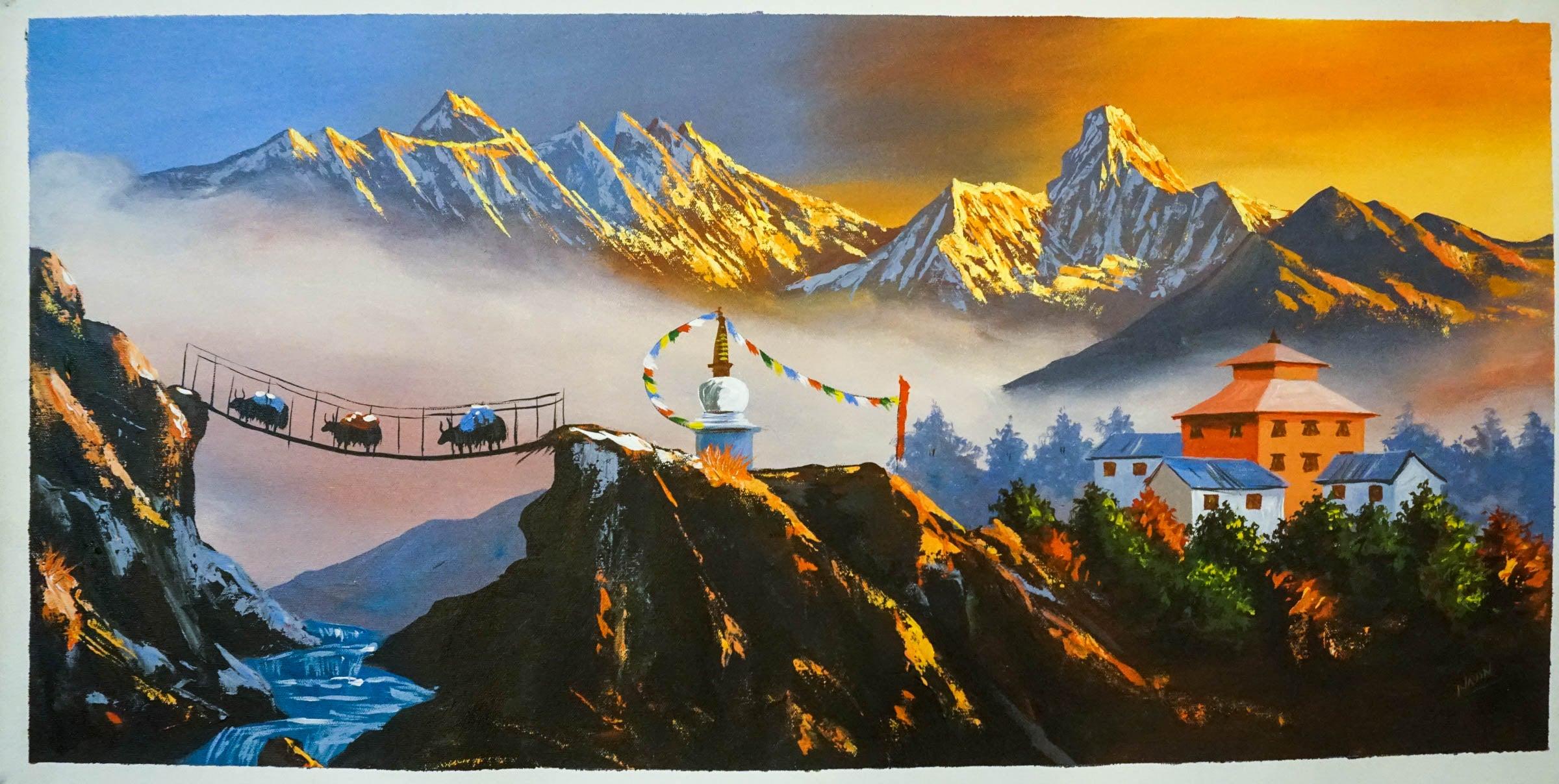 Everest Range with Ama Dablam original handmade painting - Himalayas Shop
