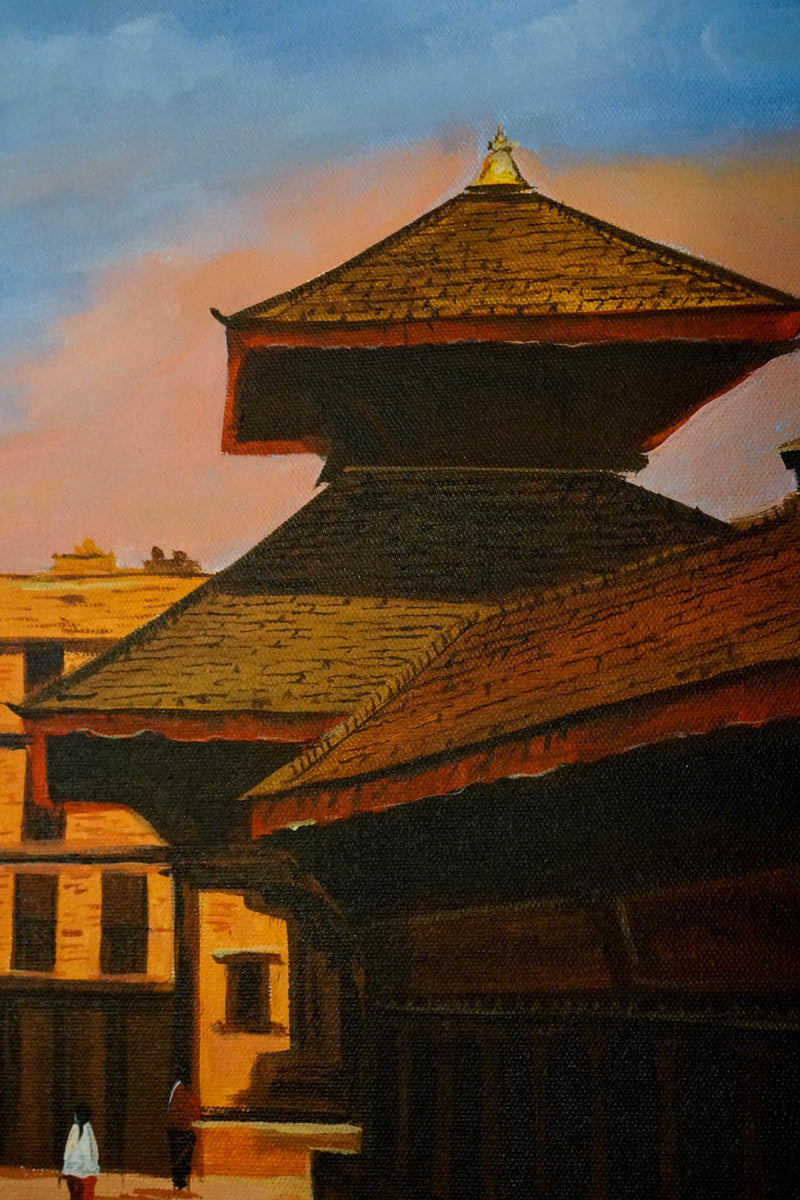 Original handmade Oil Painting of Bhaktapur Durbar Square, Nepal - Himalayas Shop