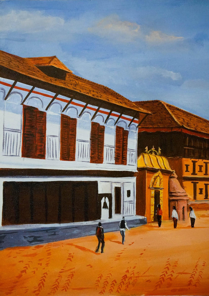 Original handmade Oil Painting of Bhaktapur Durbar Square, Nepal - Himalayas Shop