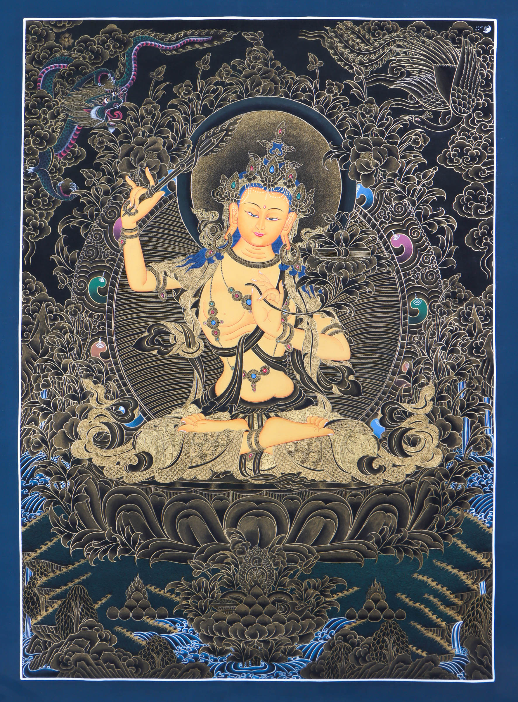 Manjushri Thangka Painting - Handpainted by skillfull artisan - Himalayas Shop