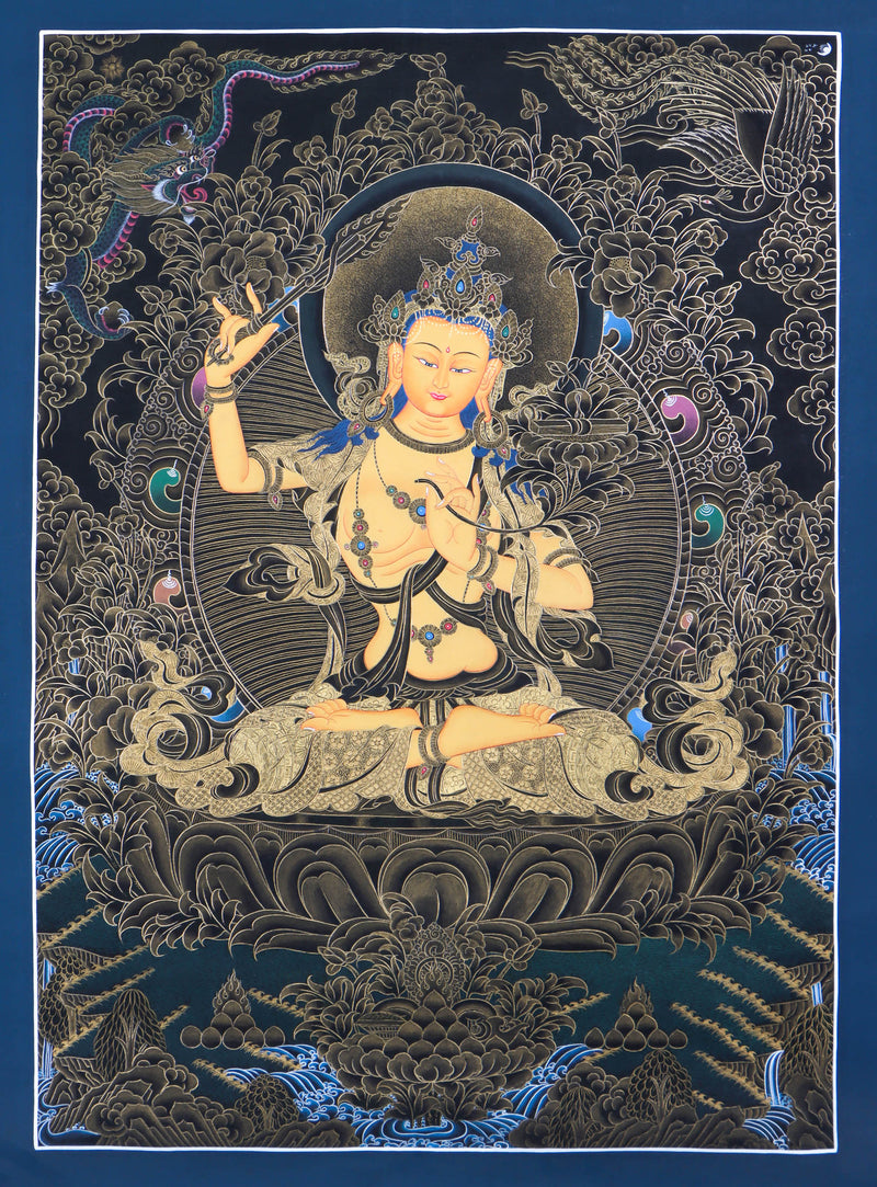 Manjushri Thangka Painting - Handpainted by skillfull artisan - Himalayas Shop