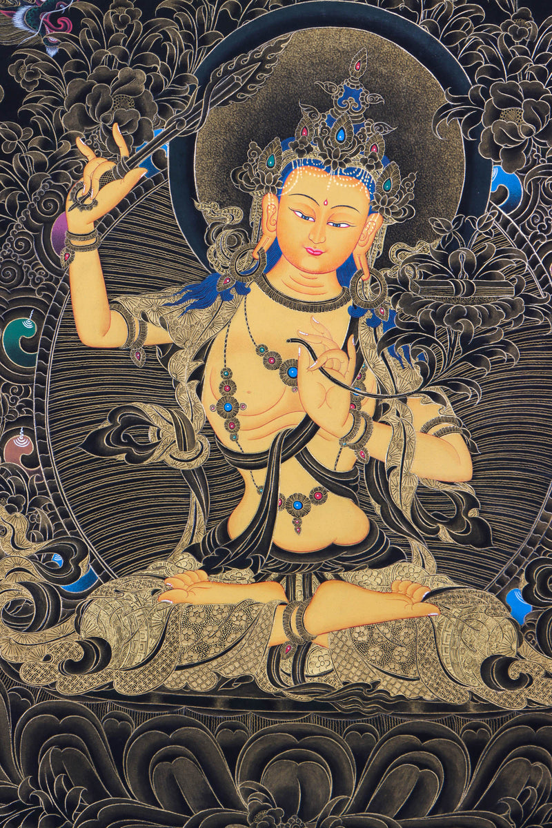 Manjushri Thangka Painting - Handpainted by skillfull artisan - Himalayas Shop