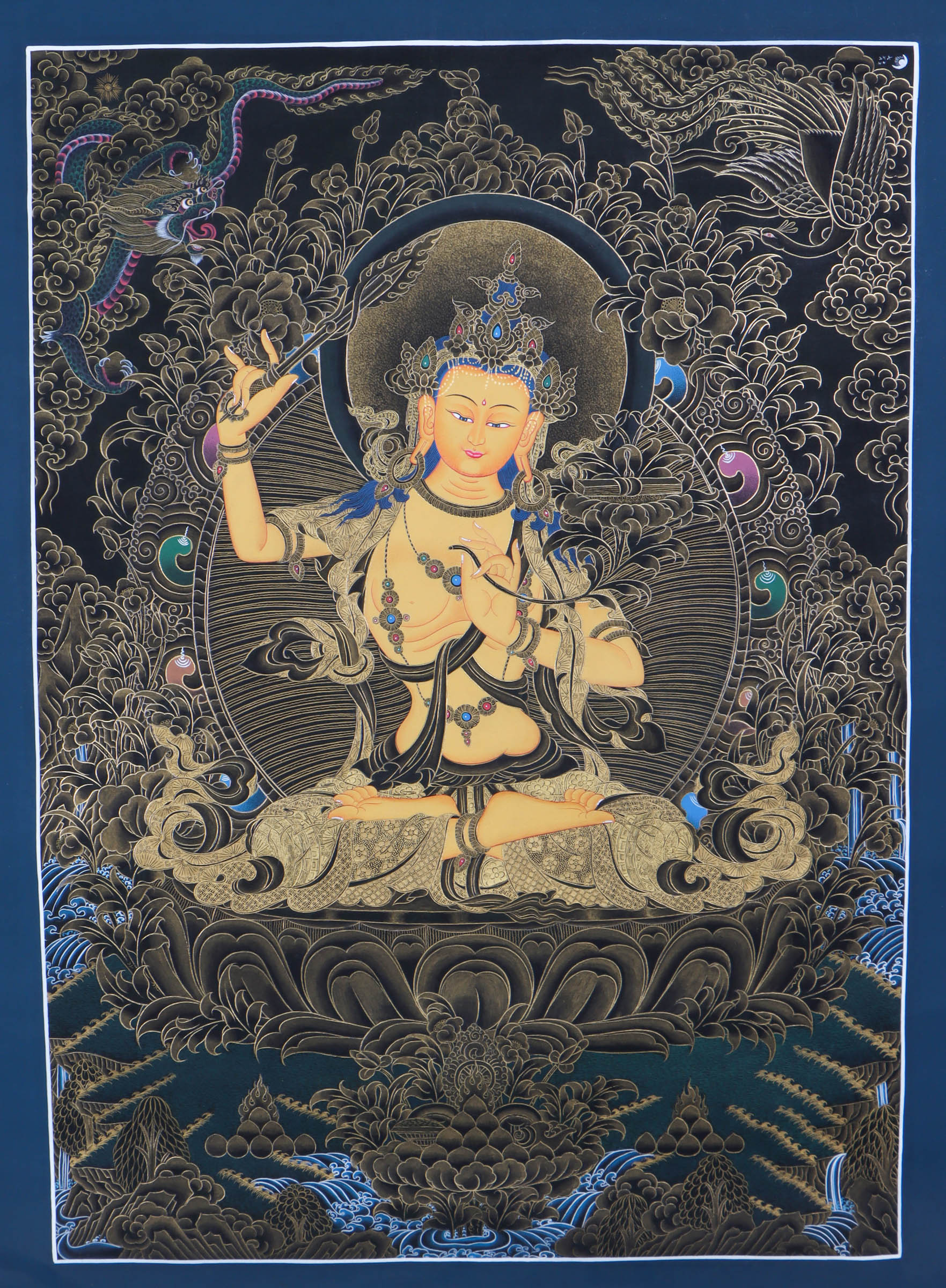 Manjushri Thangka Painting - Handpainted by skillfull artisan - Himalayas Shop