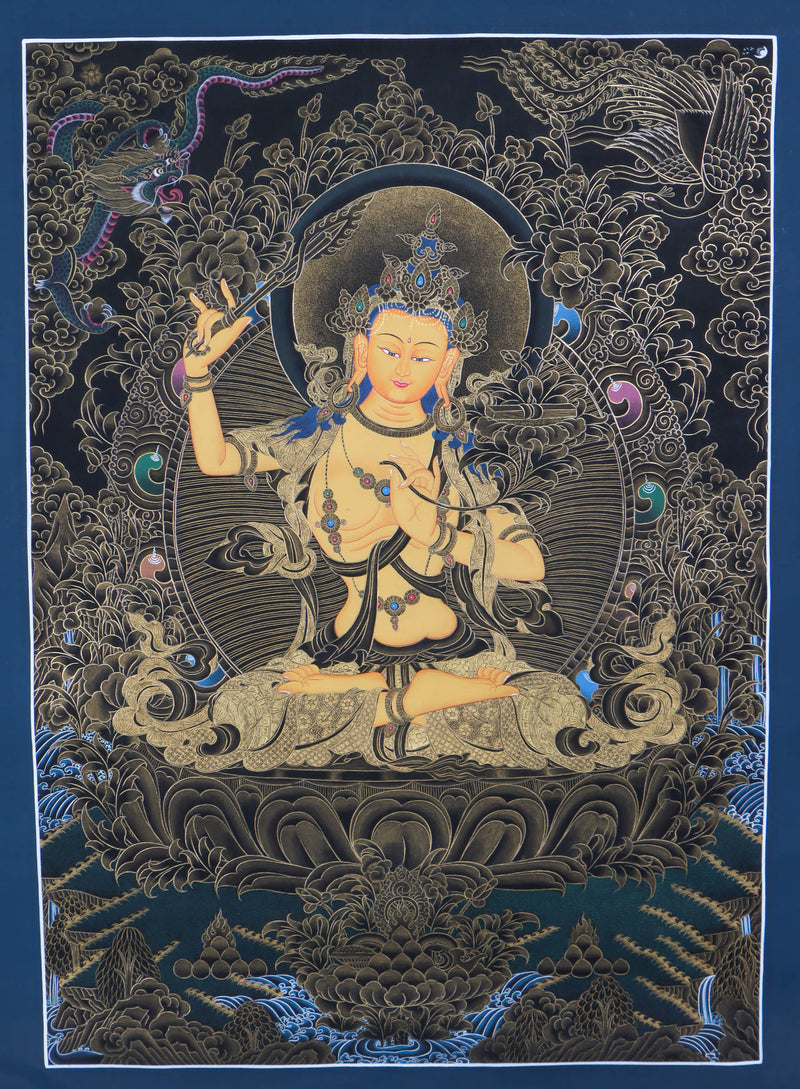 Manjushri Thangka Painting - Handpainted by skillfull artisan - Himalayas Shop