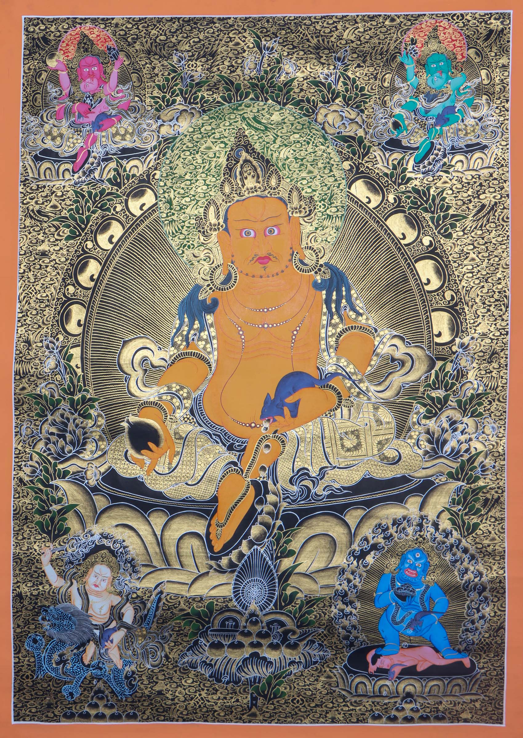 Pancha Zambala thangka art - Handpainted Thangka Painting - Himalayas Shop