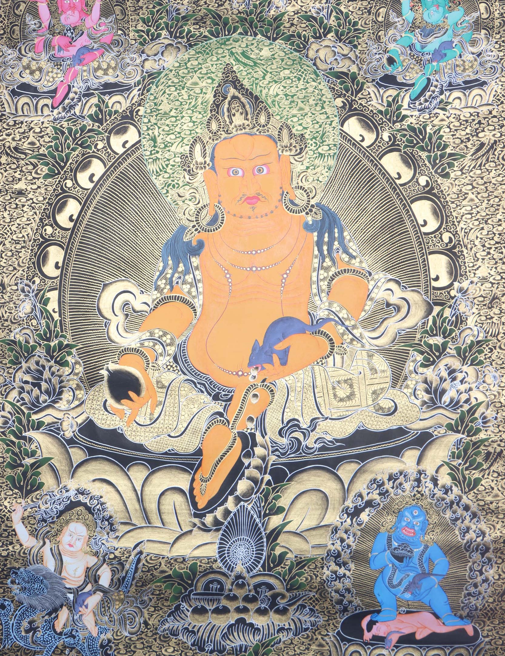 Pancha Zambala thangka art - Handpainted Thangka Painting - Himalayas Shop