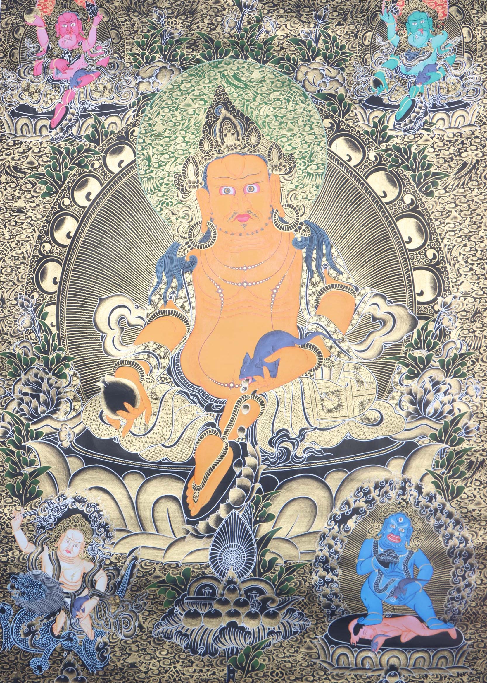 Pancha Zambala thangka art - Handpainted Thangka Painting - Himalayas Shop