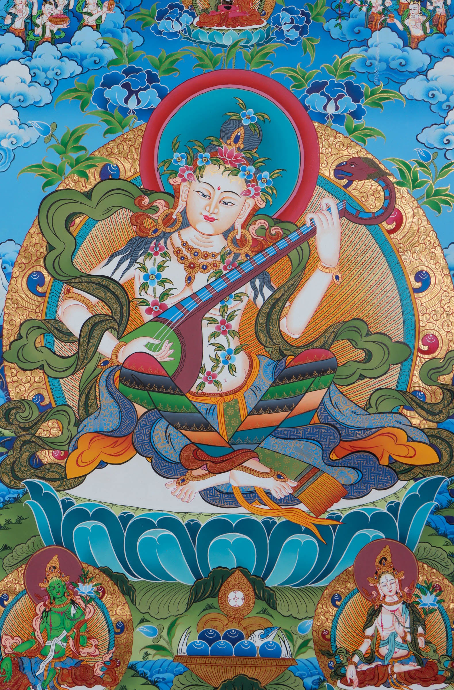 Saraswati Thangka Painting - Handpainted Thangka Art - Himalayas Shop