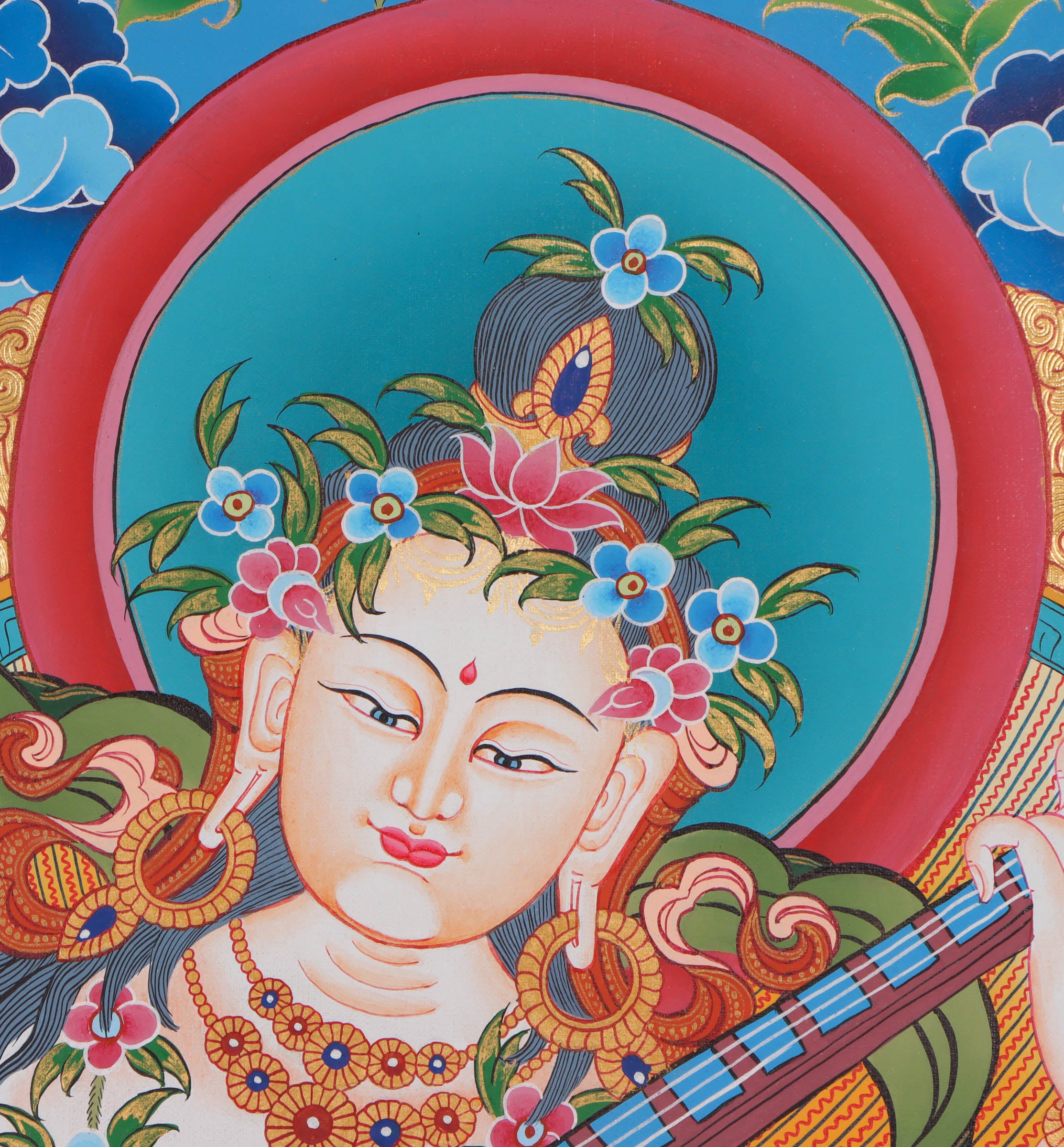 Saraswati Thangka Painting - Handpainted Thangka Art - Himalayas Shop