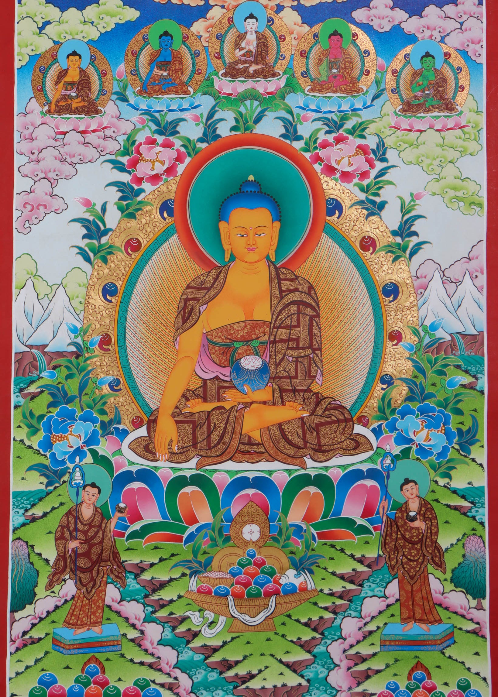 Shakyamuni Buddha Thangka Painting-5 Buddha Painting for wall hanging