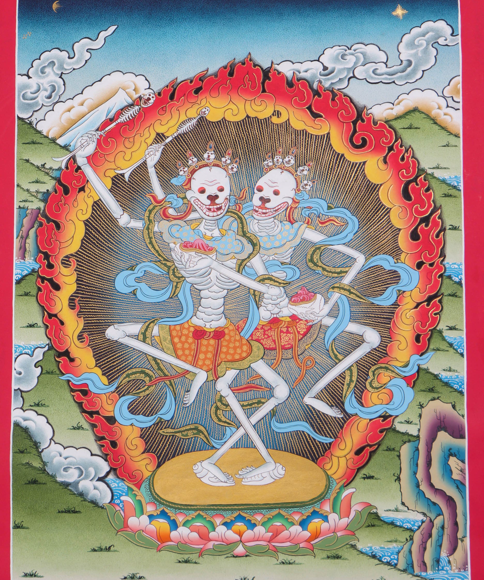 Citipati Thangka Art - Best handpainted skeleton dance thangka - Himalyas Shop