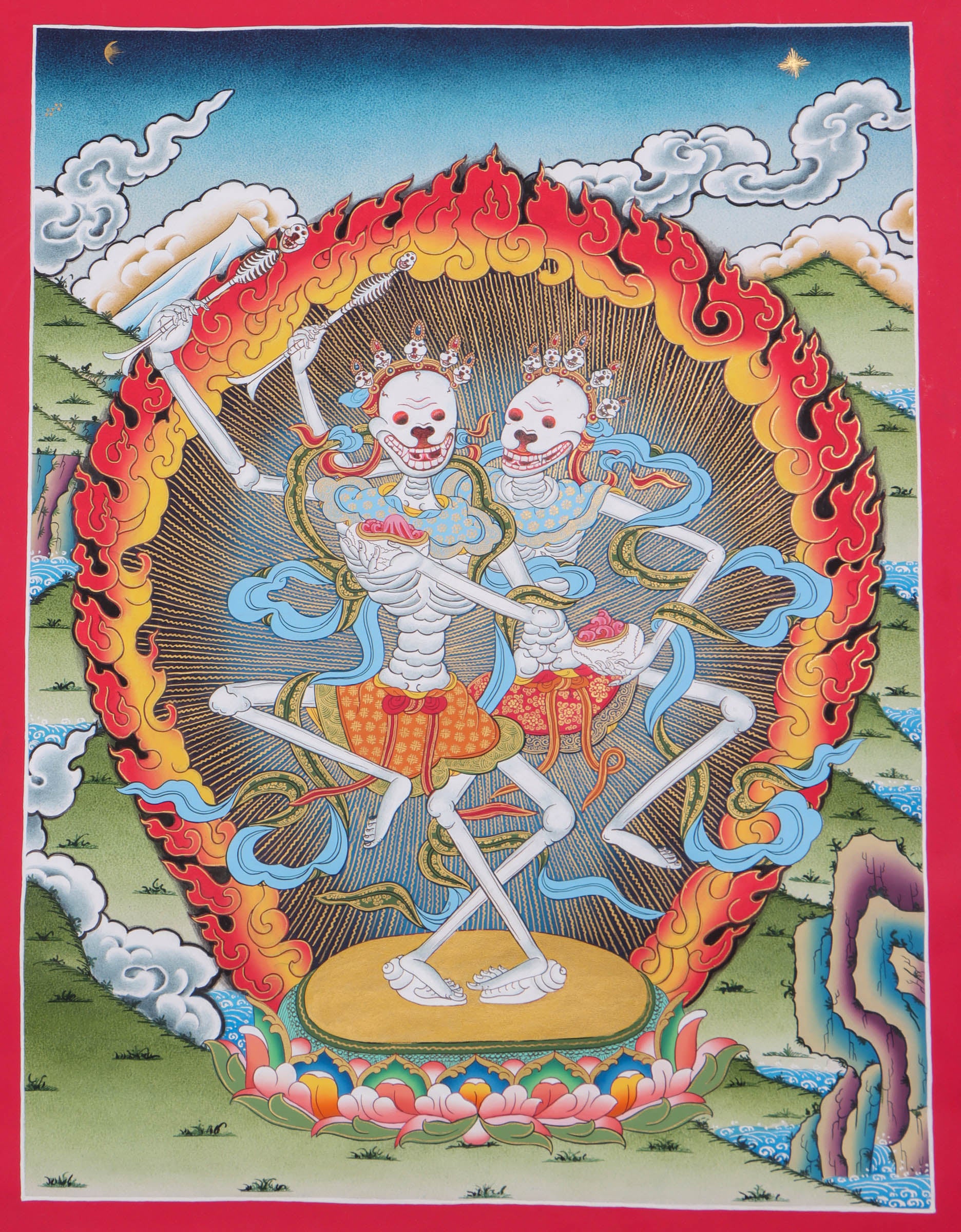 Citipati Thangka Art - Best handpainted skeleton dance thangka - Himalyas Shop