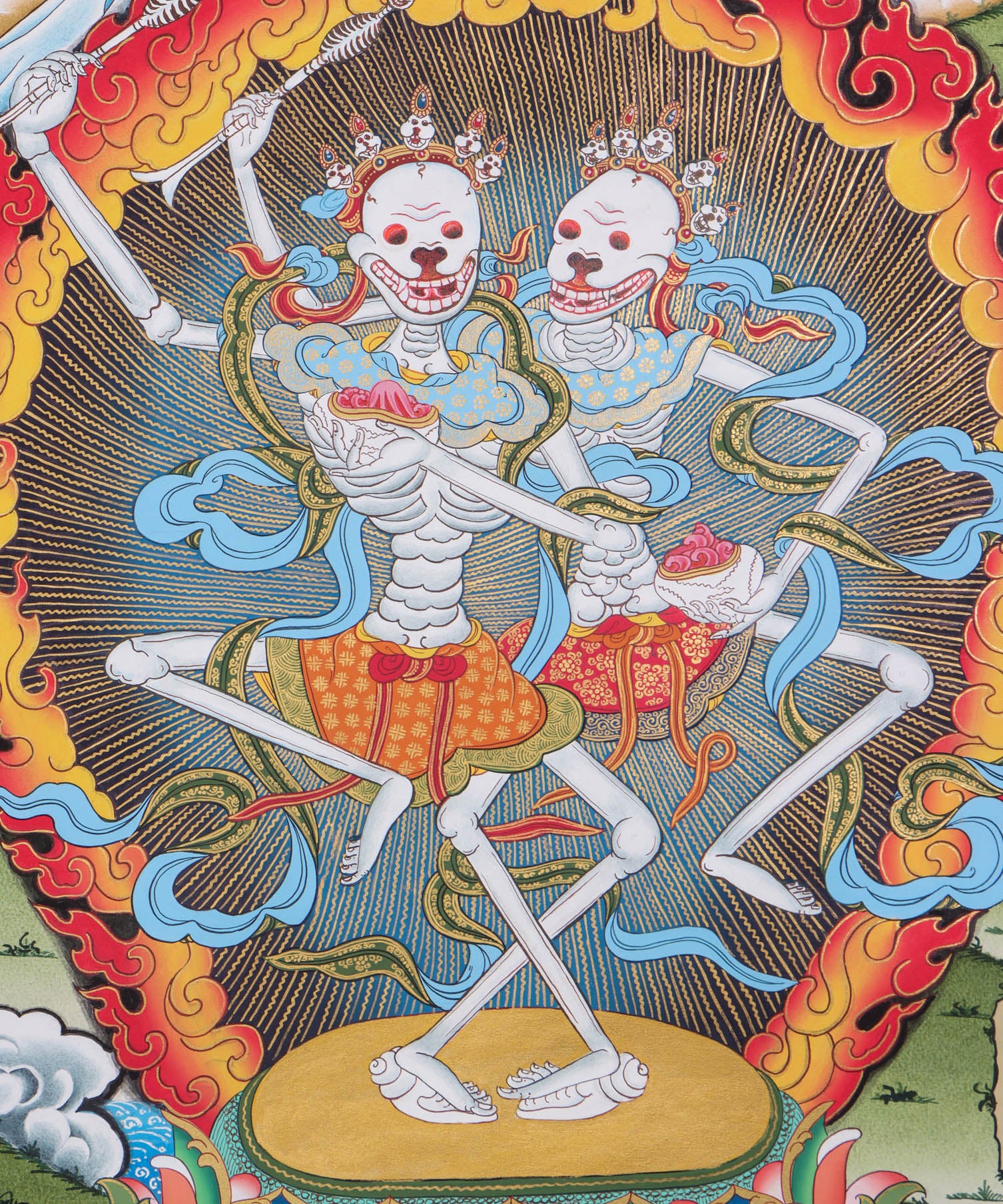 Citipati Thangka Art - Best handpainted skeleton dance thangka - Himalyas Shop