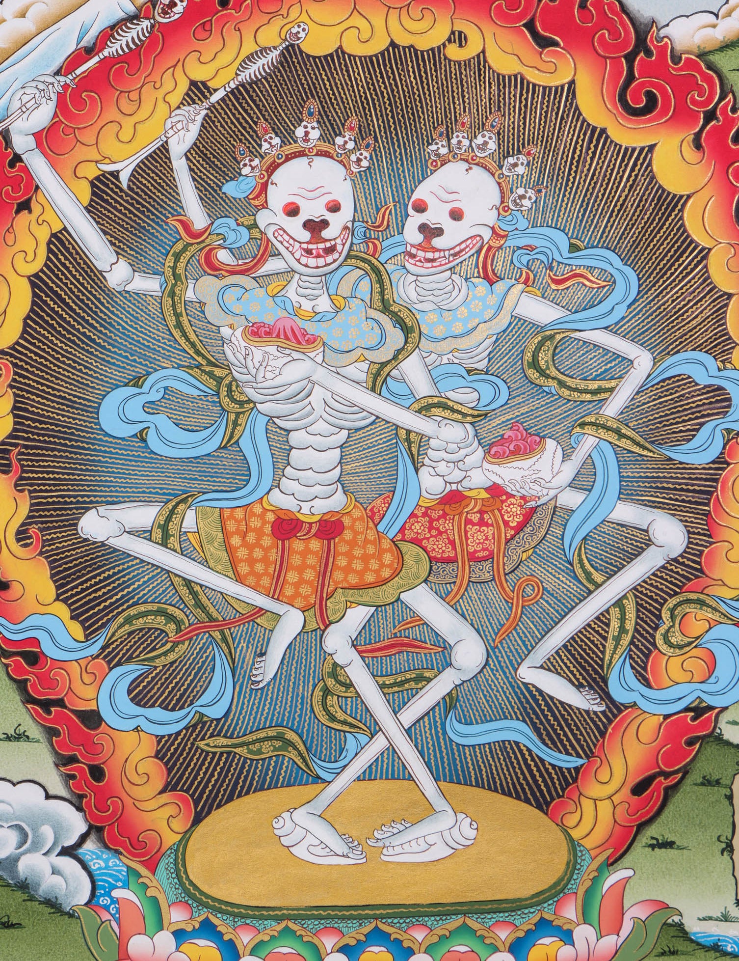 Citipati Thangka Art - Best handpainted skeleton dance thangka - Himalyas Shop