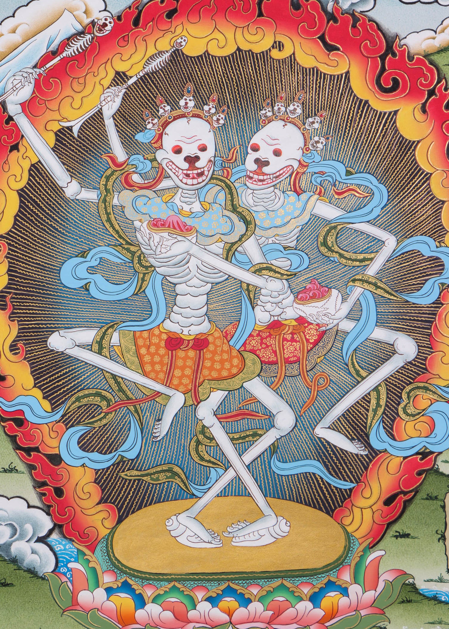 Citipati Thangka Art - Best handpainted skeleton dance thangka - Himalyas Shop