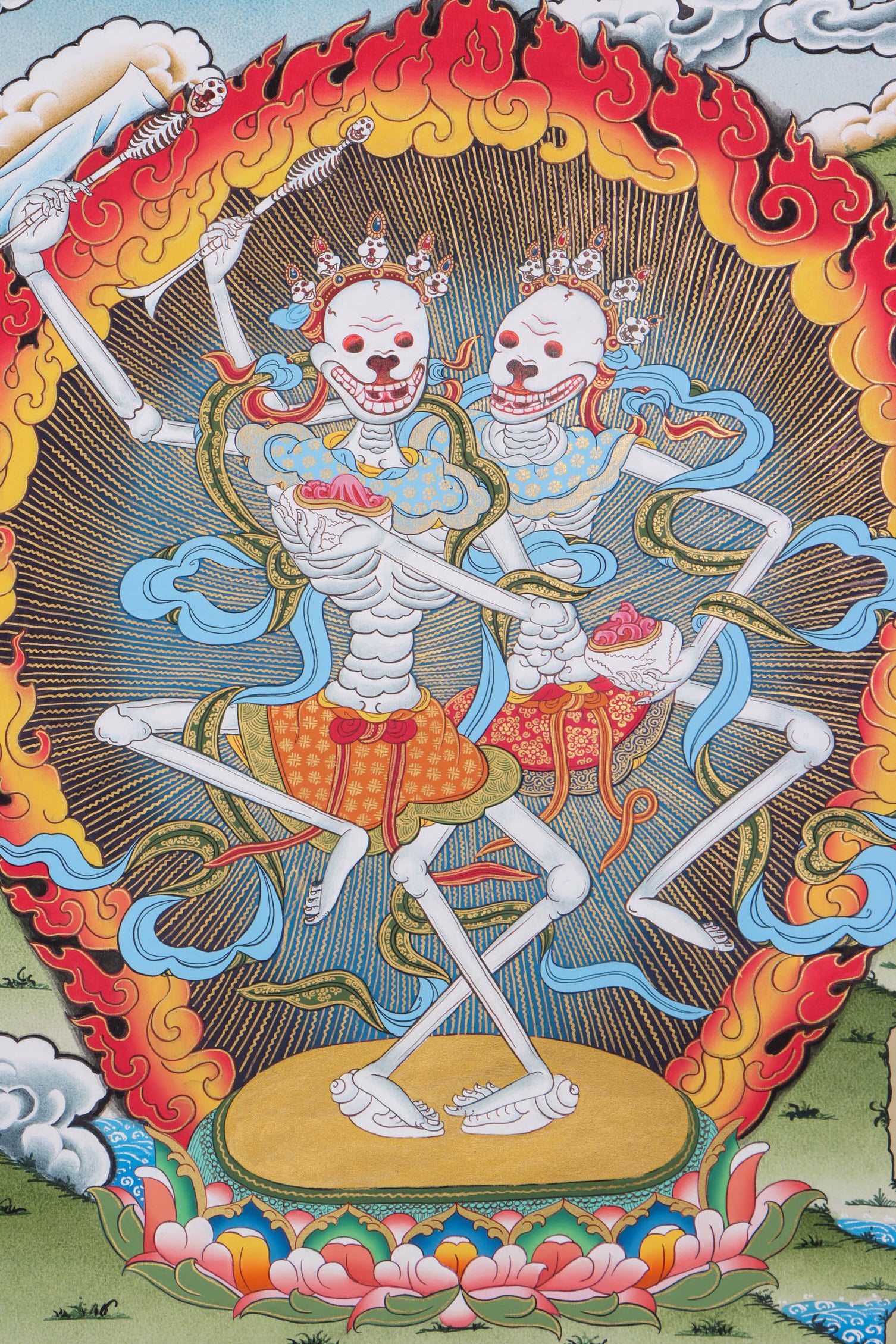 Citipati Thangka Art - Best handpainted skeleton dance thangka - Himalyas Shop
