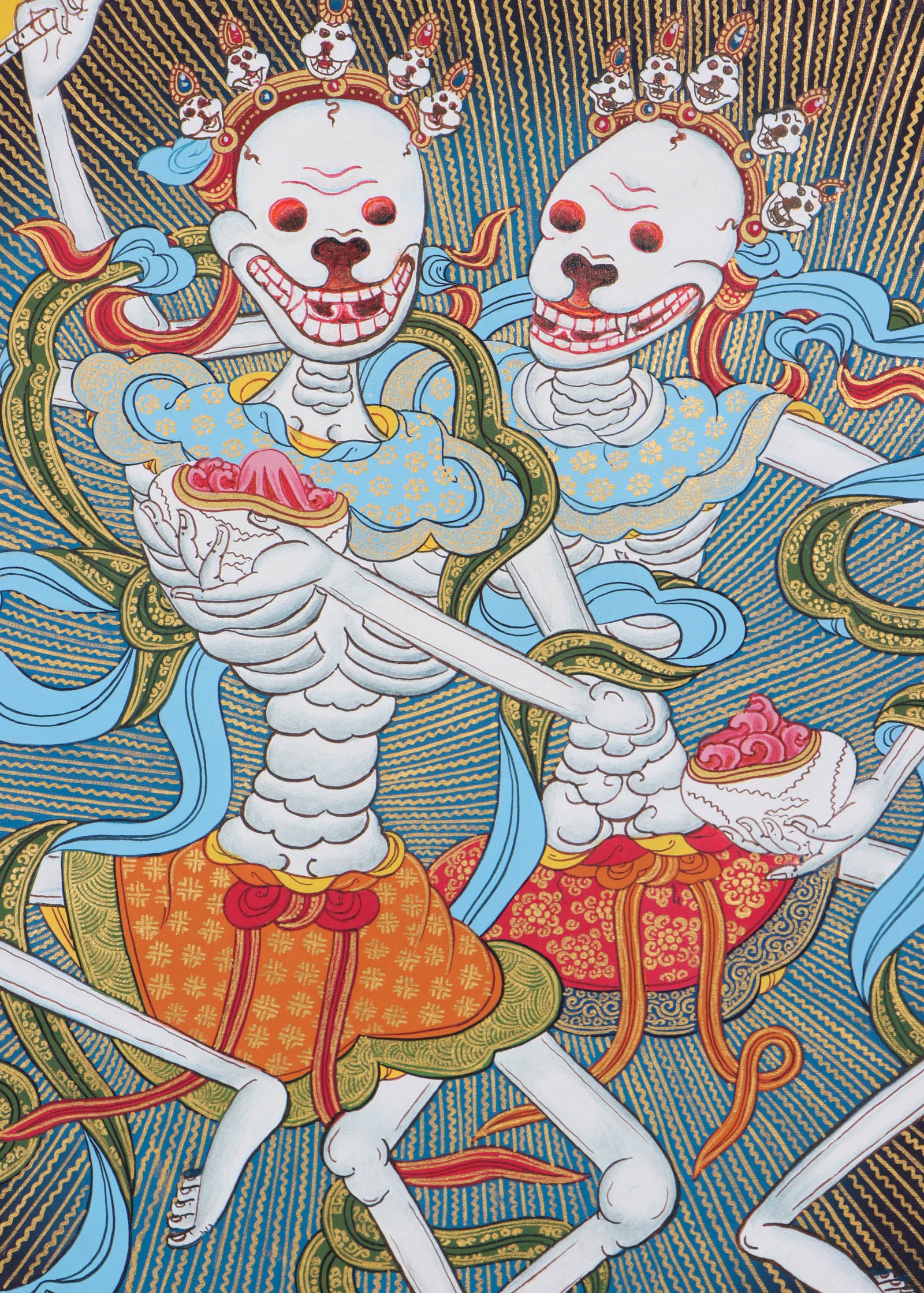Citipati Thangka Art - Best handpainted skeleton dance thangka - Himalyas Shop