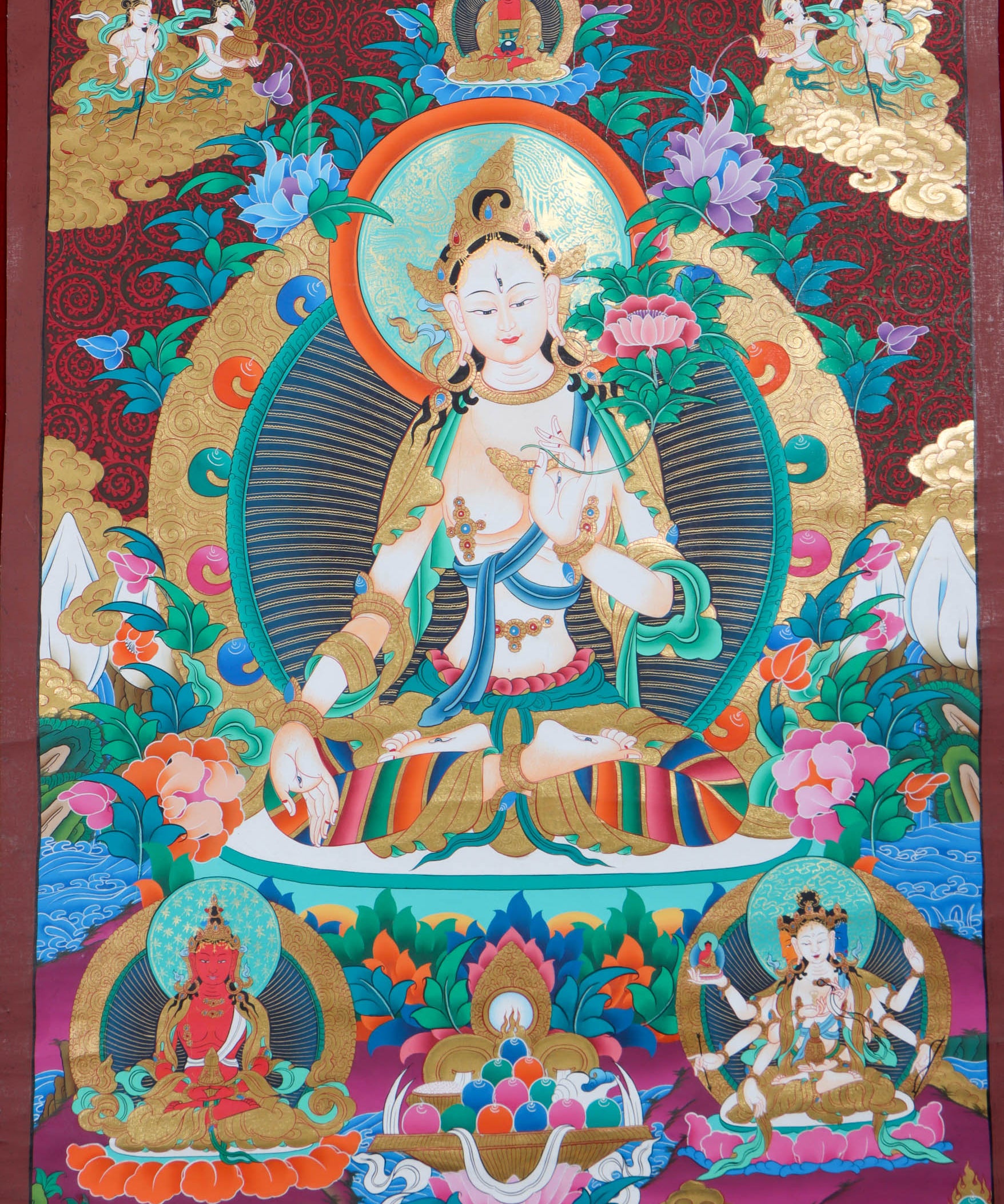 White Tara (Female Bodhisattva) Handpainted Thangka Painting - Himalayas Shop