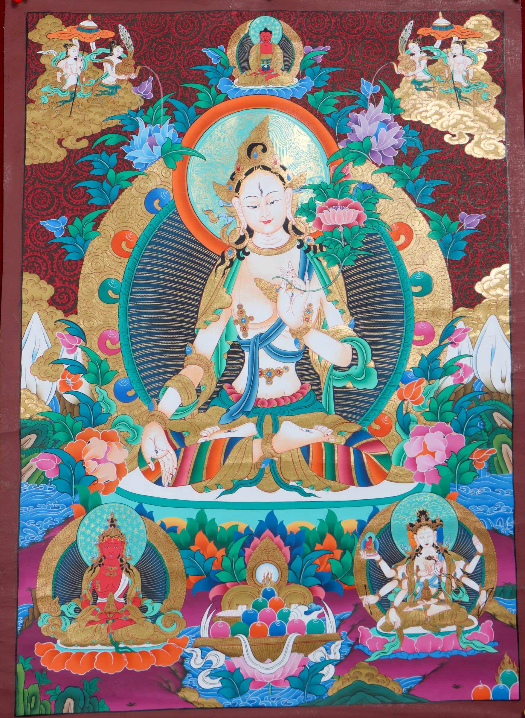 White Tara (Female Bodhisattva) Handpainted Thangka Painting - Himalayas Shop