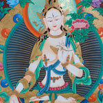 White Tara (Female Bodhisattva) Handpainted Thangka Painting - Himalayas Shop